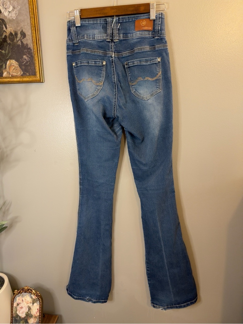 Jack David Juniors Size 5 Flare Jeans Star Embroidered Painted Stretch Denim - Picture 8 of 10